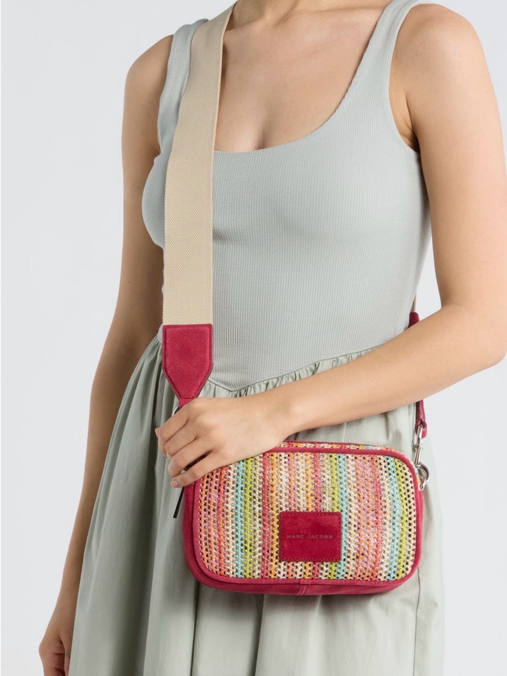 Marc Jacobs Multicolor Woven Crossbody with Pink Trim